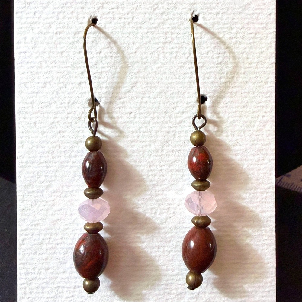 Stone drop earrings Red Jasper‎ Pink Glass Bead Stephanie Aune Artist